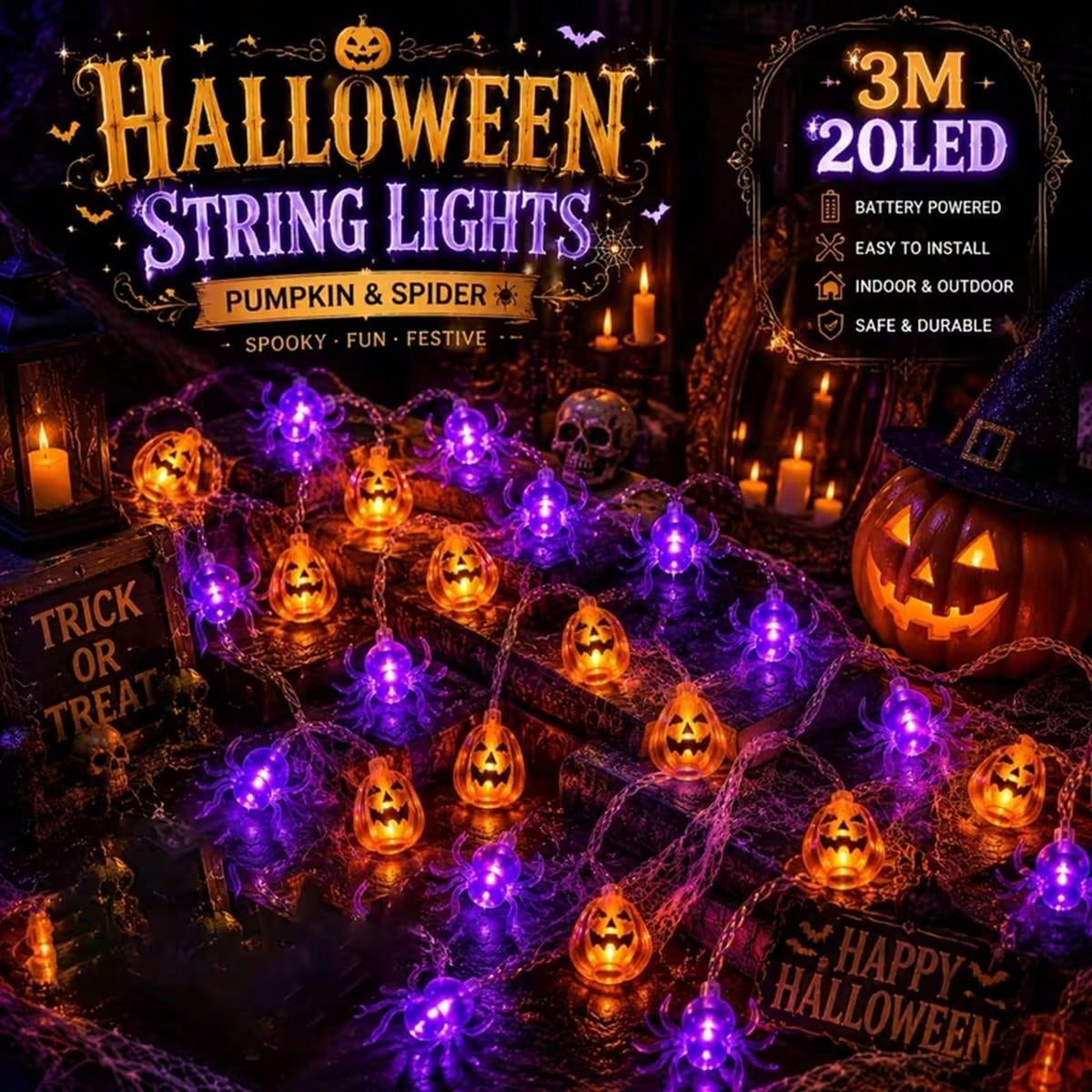 Outdoor Lighting For Front Of House - 1개 할로윈 호박 10/20 LED 스트링