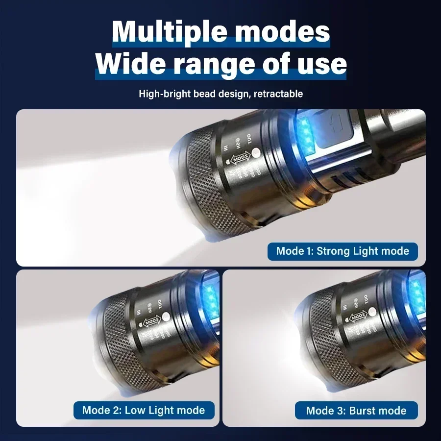슈퍼 밝은 LED 손전등 USB 충전식 토치 텔레스코픽 - Outdoor Lighting For Camping 리뷰 및 가격