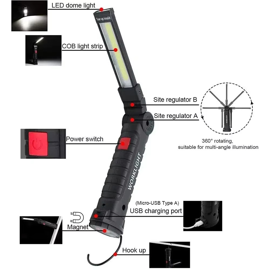 마그네틱 후크가있는 휴대용 LED 손전등 야외 수리 작 - Outdoor Lighting For Camping 리뷰 및 가격