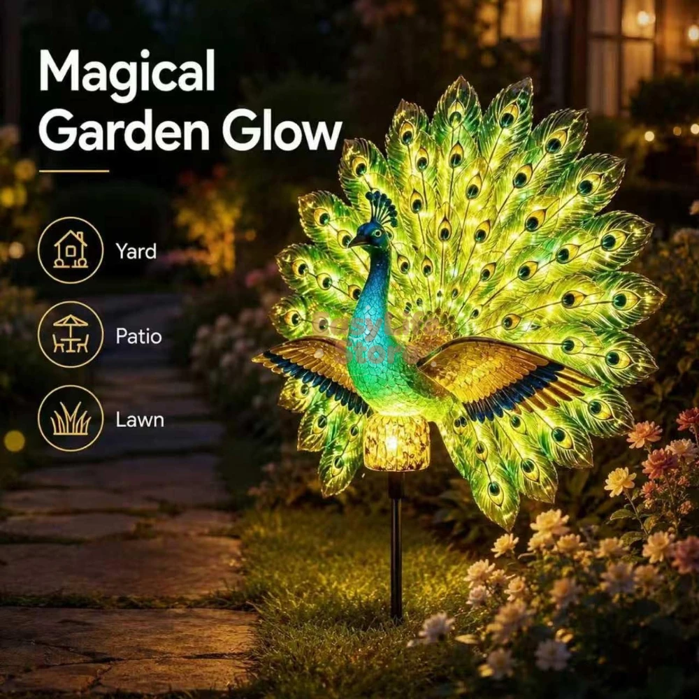 태양광 공작새 정원 조각상, 자동 점등 LED가 있는  - Outdoor Lighting Company 리뷰 및 가격