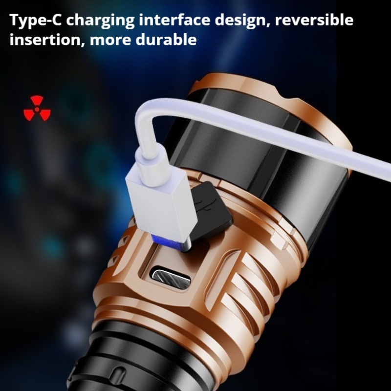 강력한 조명 고출력 LED 손전등 타입-C 충전 방수  - Outdoor Lighting For Camping 리뷰 및 가격