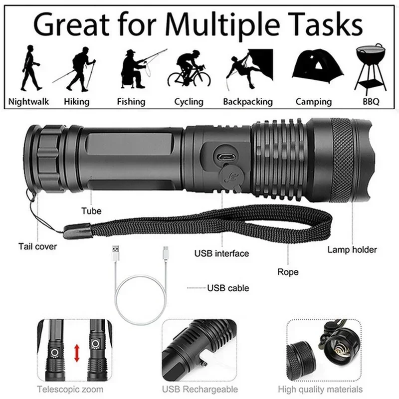 고출력 XHP70 LED 손전등 USB-C 충전식 토치 - Outdoor Lighting Ideas 리뷰 및 가격